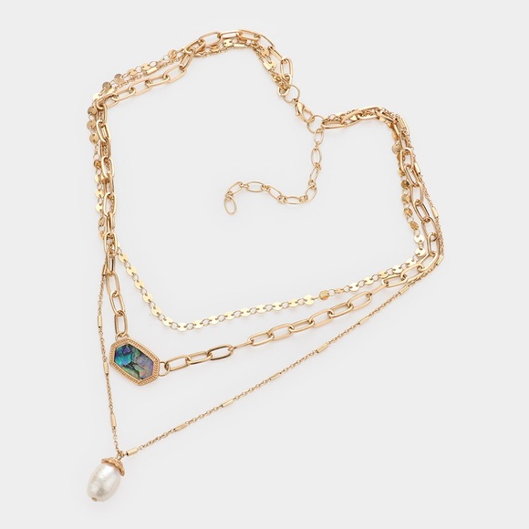 Gold abalone pendant layered necklace - Picture 2 of 3